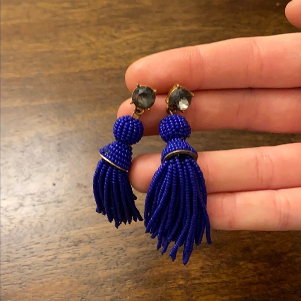 Blue tassel statement earrings